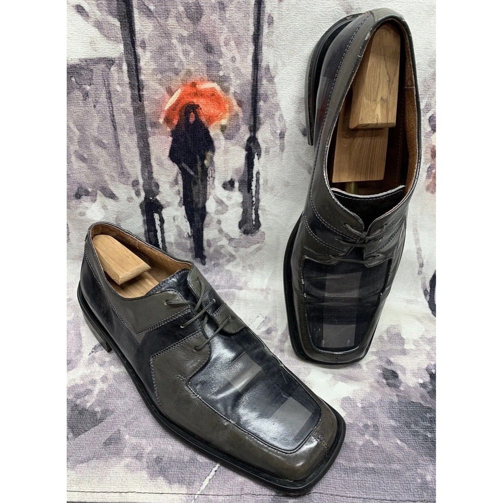 Marco Vicci Premium Derby Dress Shoes Mens 11 M TITAN Gray Black Check Pattern
